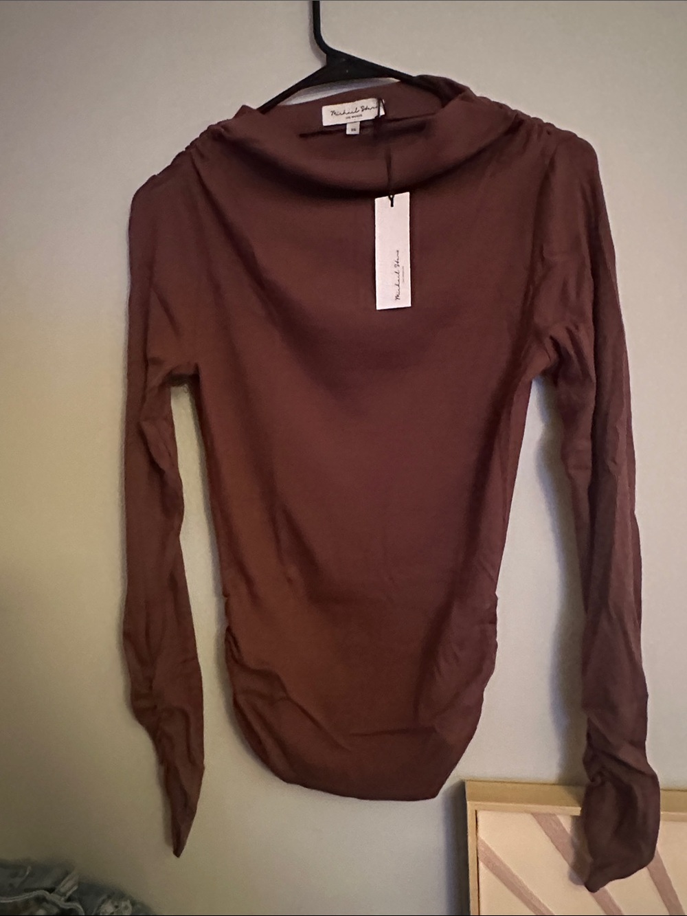 Michael Stars Nichole Chestnut Cowl Neck Long Sleeve Top